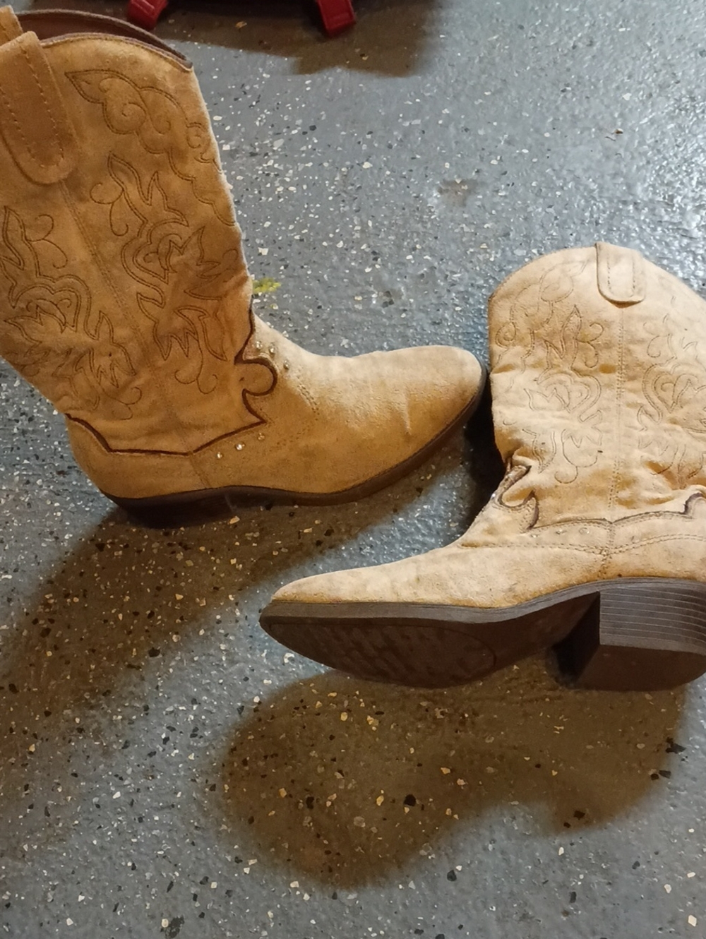 Women's Tan Suede Western Cowboy Boots - Classic Embroidered Design